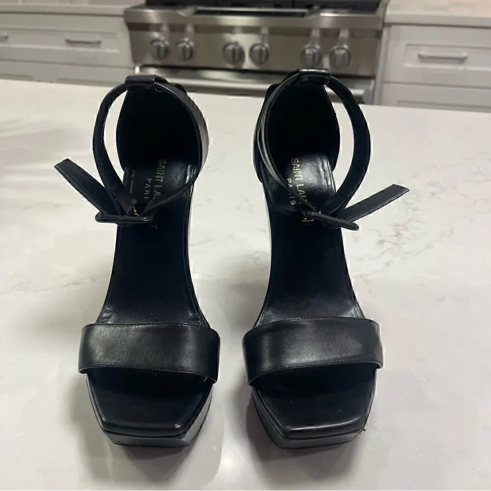 Saint Laurent Black Wedge Buckle Heel - Picture 7 of 14